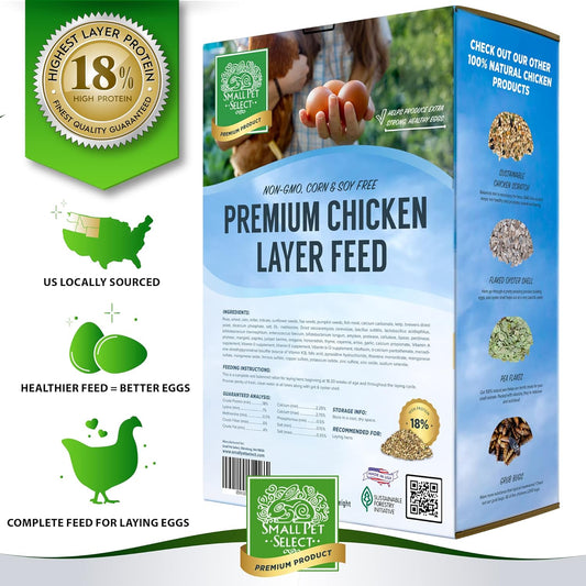 Small Pet Select Chicken Layer Feed Pellets | 18% Protein Level | Corn-Free, Soy-Free, Non-Gmo | All Natural Us Locally Sourced Ingredients | 20Lb