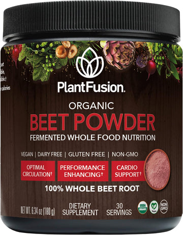 Plantfusion Organic Beet Root Powder - Superfood Beet Supplement to Support Blood Flow & Circulation - Fermented Whole Food Nutrition - Non-GMO, Vegan, Gluten-Free, 6.34 oz 30 Servings