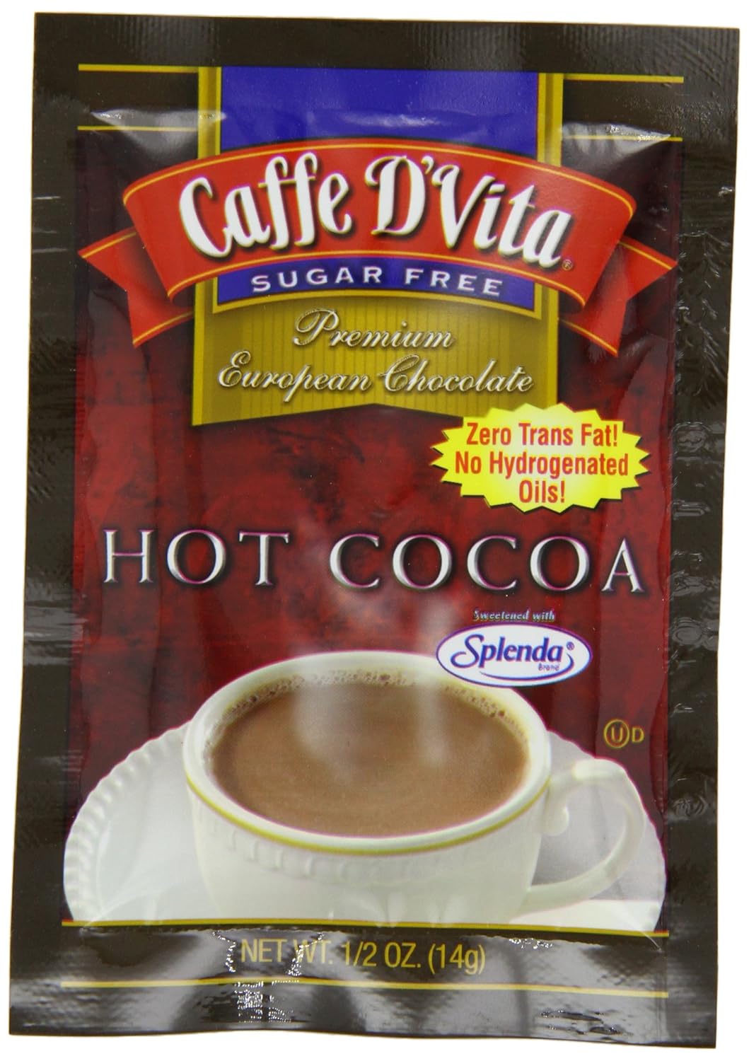 Caffe D’Vita Sugar Free Hot Cocoa Mix - Sugar Free Hot Chocolate Mix, Gluten Free, Low Fat, No Cholesterol, No Hydrogenated Oils, No Trans Fat, Kosher-Dairy, Hot Cocoa Mix Bulk - 16 Gm Each, 24-Pack