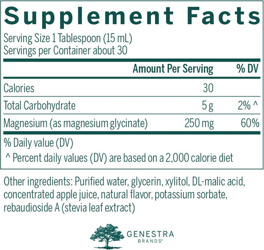 Genestra Brands Magnesium Glycinate Liquid | Supports Normal Muscle Function And Helps Metabolize Carbs And Proteins | 15.2 Fl Oz | Apple Pomegranate Flavor