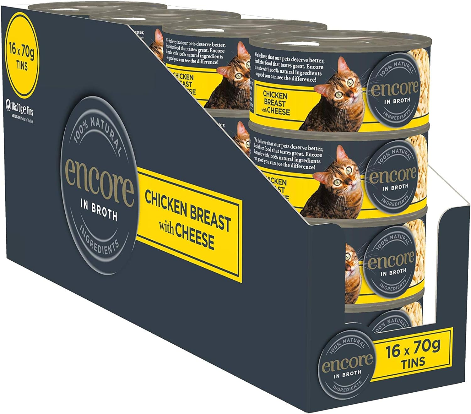 Encore 100% Natural Wet Cat Food, Chicken Breast with Cheese in 70 g Tins (Pack of 16)?ENC4005