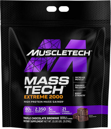 Muscletech Mass Gainer Protein Powder, Mass-Tech Extreme 2000, Muscle Builder Whey Protein Powder, Protein + Creatine + Carbs, Max-Protein Weight Gainer For Women & Men, Triple Chocolate, 20 Lbs