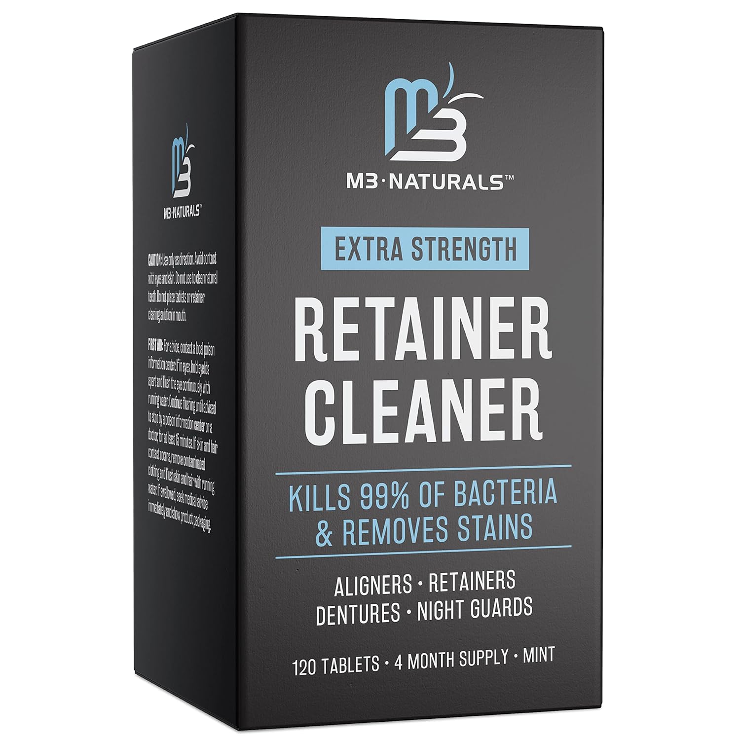 M3 Naturals Retainer Cleaner And Soak Container, No-Mess Cleaning Tablets With Universal Denture Bath Case And Strainer, Multipurpose, For Mouth Guard Stains, Odor, And Plaque