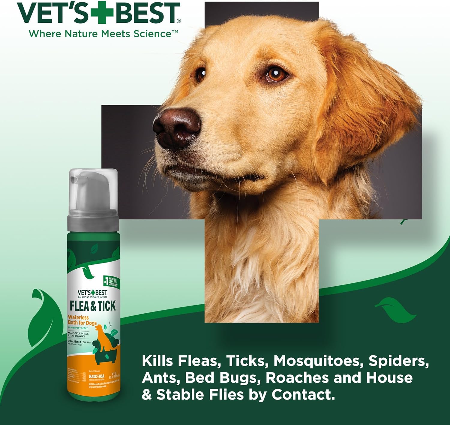 Vet's Best Flea & Tick Waterless Bath Foam for Dogs - Flea-Killing Dry Shampoo for Dogs - Plant-Based Ingredients - Certified Natural Oils - 8 oz : Everything Else