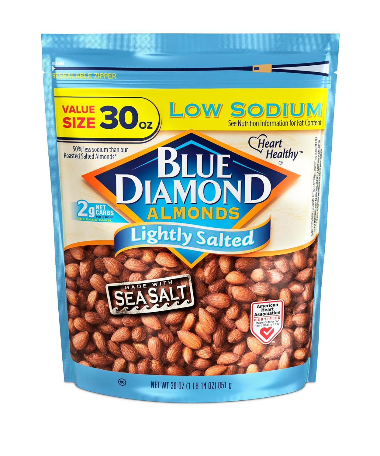 Blue Diamond Almonds, Lightly Salted Value Pantry Bag Snack Nuts Perfect For On-The-Go, Lunch, Healthy Snacking In A Resealable Bag, 30 Oz