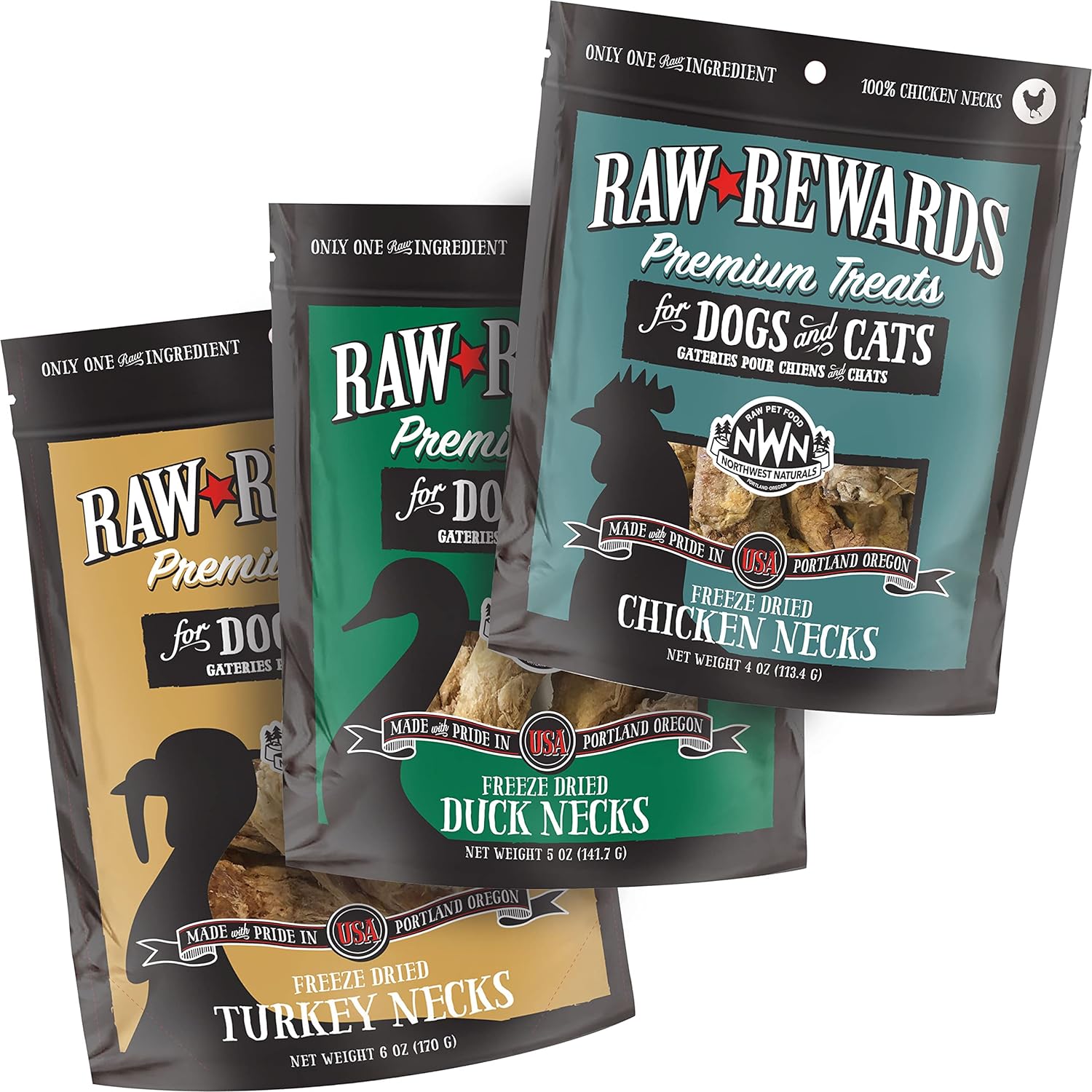 Northwest Naturals Freeze-Dried Raw Rewards Variety Pack For Dogs & Cats - Duck (4 Oz), Chicken (5 Oz), Turkey (6 Oz) - Healthy, 1 Ingredient, Human Grade, Natural - (Pack Of 3) (Packaging May Vary)