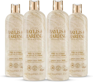 Baylis & Harding Elements Pink Blossom & Lotus Flower Luxury Body Wash, 500 Ml (Pack Of 4) - Vegan Friendly