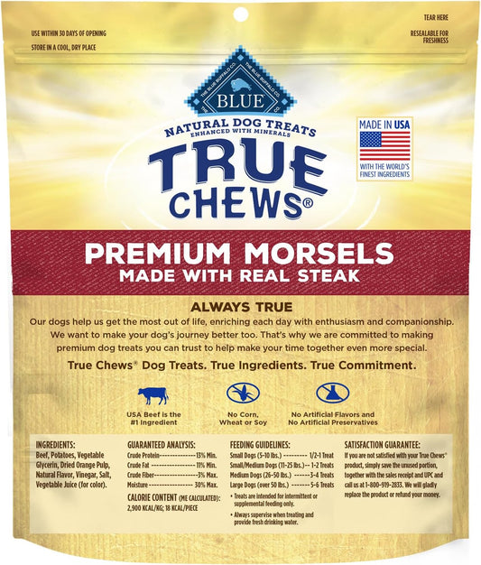 Blue Buffalo True Chews Premium Morsels Dog Treats, Made In The Usa With Natural Ingredients, Steak, 10-Oz. Bag
