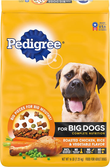 Pedigree for Big Dogs Adult Complete Nutrition Large Breed Dry Dog Food Roasted Chicken, Rice & Vegetable Flavor Dog Kibble, 16 lb. Bag