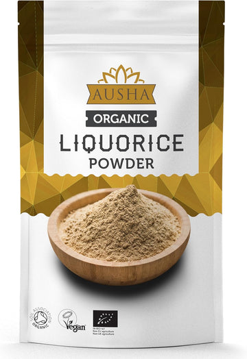 Ausha Organic Licorice Root Powder 100G | Acidity Relief, Digestion, Immunity, Natural Sweetner- Uk Certifed Organic By Soil Association - Liquorice Root, Licorice Tea