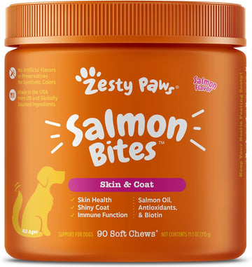 Salmon Fish Oil Omega 3 For Dogs - With Wild Alaskan Salmon Oil - Anti Itch Skin & Coat + Allergy Support - Hip & Joint + Arthritis Dog Supplement + Epa & Dha - 90 Chew Treats - Salmon Flavor