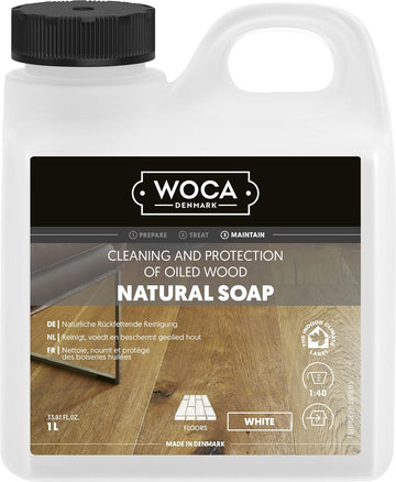 WOCA Natural Soap, White |1 L| - Concentrated Wood Cleaner for oil finished hardwood floors, tables, millwork, cutting boards, countertops and butcher block