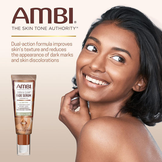 Ambi Even & Clear Fade Serum, Hyperpigmentation Treatment, Hydroquinone-Free, Dark Spot Corrector, Results In As Little As 4 Weeks, Retinol, Hyaluronic Acid, Niacinamide, Ceramides, 1 Fl Oz