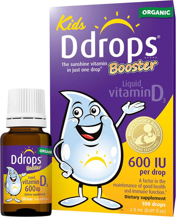 Ddrops Kids Booster 600Iu 100 Drops - Daily Liquid Vitamin D For Kids. Support Strong Bones & Immune System In Children. No Preservatives, No Sugar, Non-Gmo, Allergy-Friendly