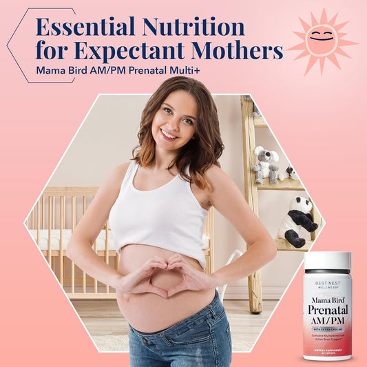 Best Nest Wellness Mama Bird Am/Pm Prenatal Vitamins, Methylated Prenatal With Choline And Methylfolate (Folic Acid), Organic Herbal Blend, Twice Daily, 60 Ct