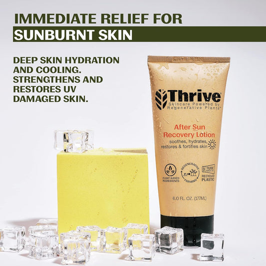 Thrive Natural Care After Sun Lotion for Sunburn Relief - Body Lotion with Coconut & Jojoba Oil for Deep Hydration & Skin Restoration, Aloe Vera Calms & Cools Sun Burnt Skin - Vegan, Aftersun, 6 Fl Oz