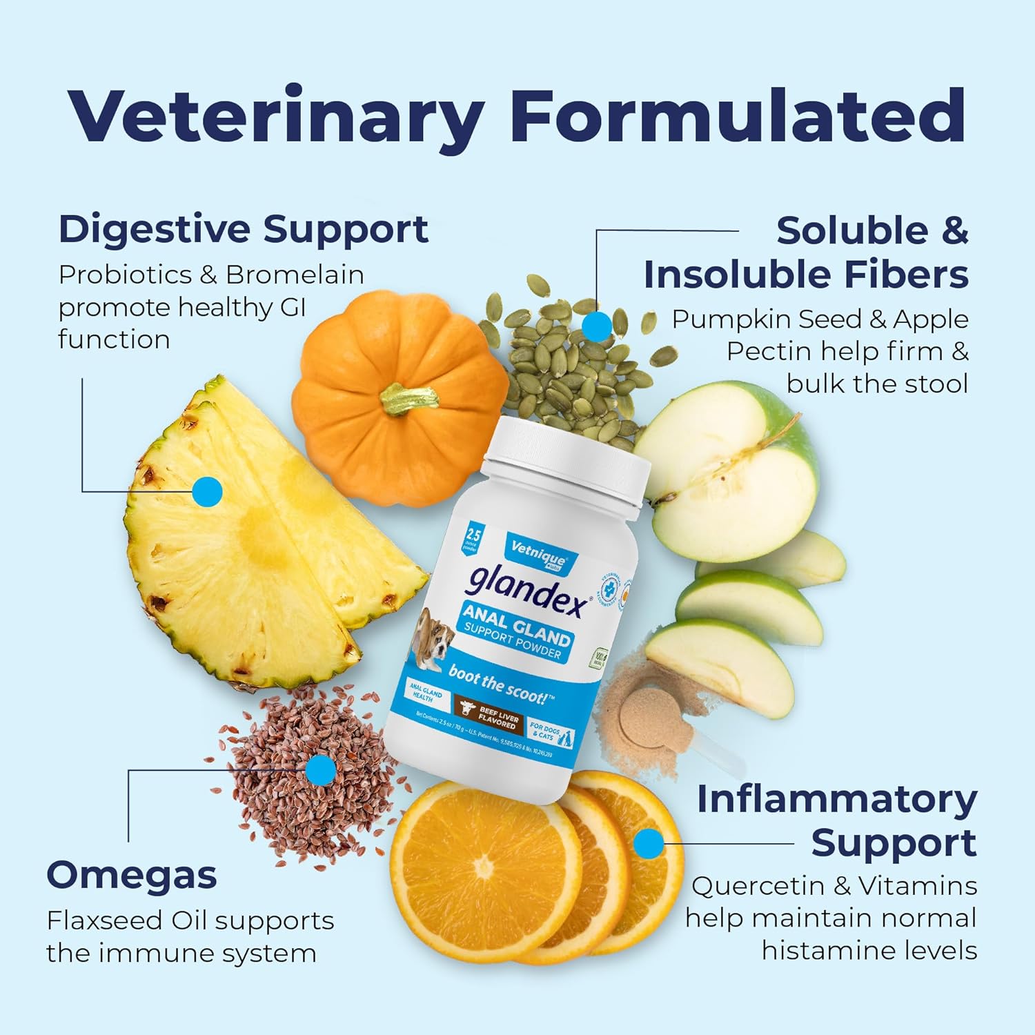 Glandex Dog Fiber Supplement Powder for Anal Glands with Pumpkin, Digestive Enzymes & Probiotics - Vet Recommended Healthy Bowels and Digestion - Boot The Scoot (Beef Liver, 2.5oz Powder) : Pet Supplies
