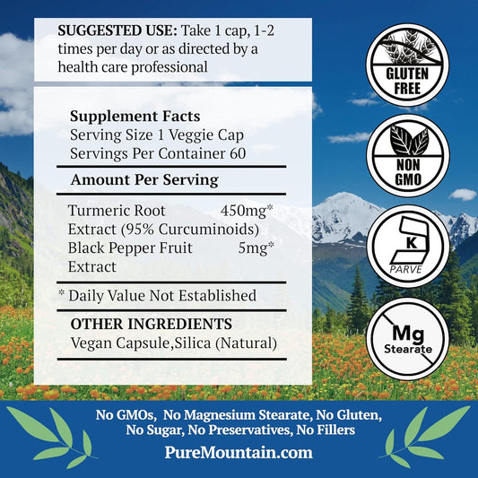 Turmeric Capsules With Black Pepper Extract 60 Kosher Vegan Caps 450Mg Turmeric Root