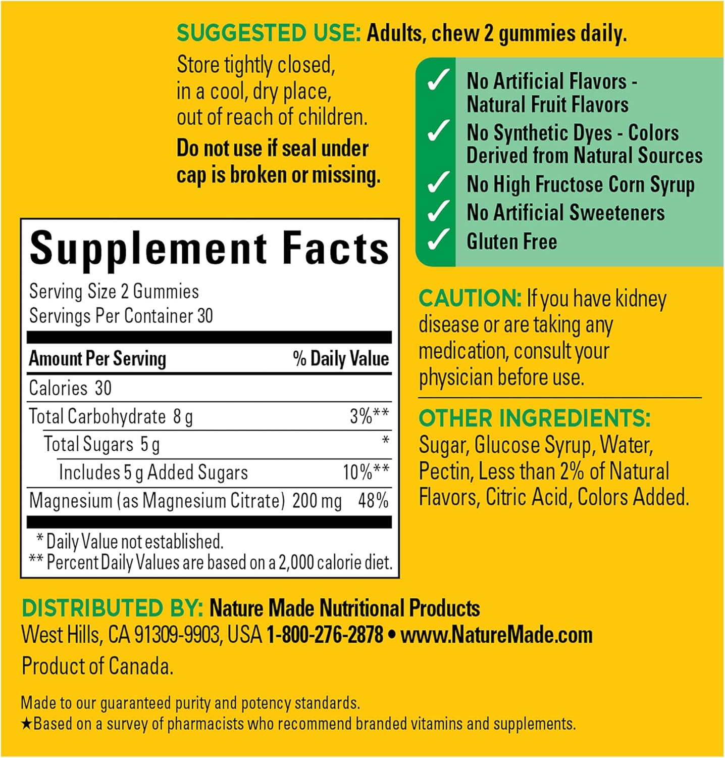 Nature Made High Absorption Magnesium Citrate 200 mg per serving, Magnesium Supplement for Muscle, Nerve, Bone and Heart Support, 60 Magnesium Gummies, 30 Day Supply : Health & Household