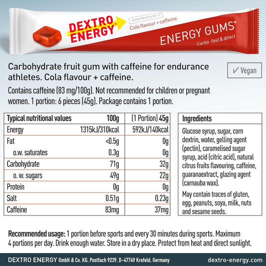 Dextro Energy Orange Energy Gums With Magnesium For Fast Acting, Quickly Available Carbohydrates Chewable Alternative To Sports Gels Easy To Portion Sport Gums Vegan 8 X 45 G
