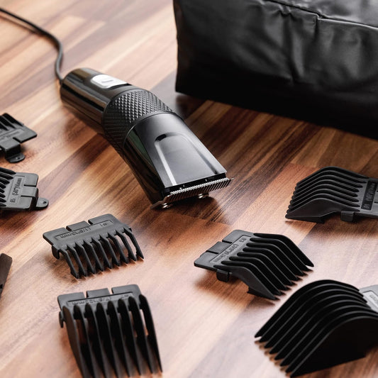 Babyliss Hair Clipper Precision Power, Corded Hair Clippers For Men, Sharp Stainless Steel Blades, 8 Cutter Guides 1-8, Grooming Set, Black, 7755U