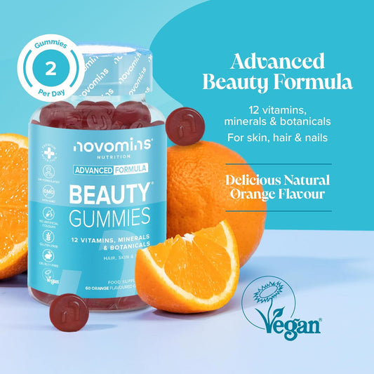 Biotin Beauty Gummies With Vitamin A, C, E & Zinc - Hair Skin And Nails Vitamins - Biotin Hair Growth Hair Vitamins For Hair Care - Biotin Gummies Hair Gummies For Hair Growth - 60 Gummies - Novomins
