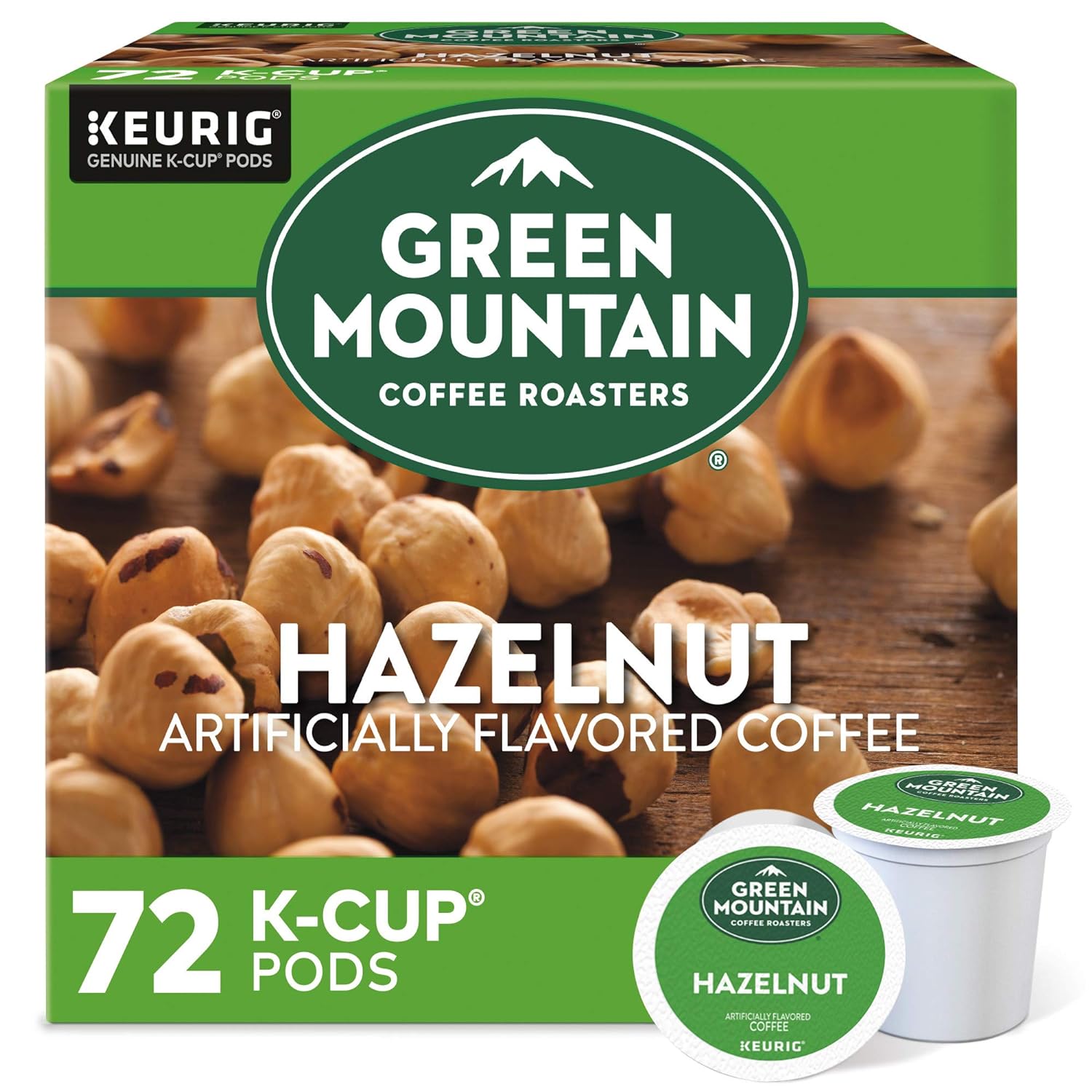 Green Mountain Coffee Roasters Hazelnut Keurig Single-Serve K-Cup pods, Light Roast Coffee, 72 Count (6 Packs of 12)