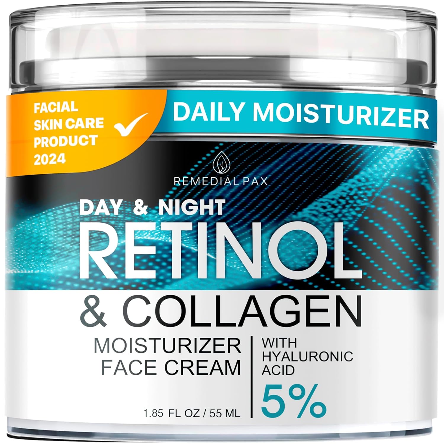 Remedial Pax Face Moisturizer Retinol Cream, Anti Aging Neck Firming Cream, Collagen Day & Night Face Cream With Hyaluronic Acid For Women & Men, 1.85 Fl Oz