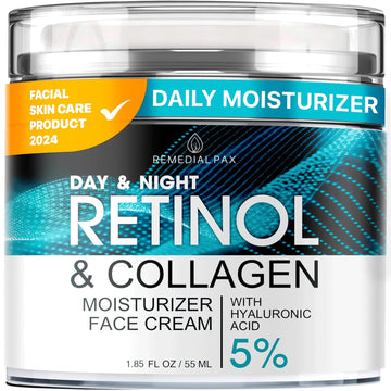 Remedial Pax Face Moisturizer Retinol Cream, Anti Aging Neck Firming Cream, Collagen Day & Night Face Cream With Hyaluronic Acid For Women & Men, 1.85 Fl Oz