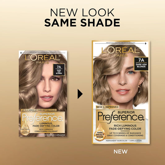 L'Oreal Paris Superior Preference Fade-Defying + Shine Permanent Hair Color, 7A Dark Ash Blonde, Pack Of 1, Hair Dye