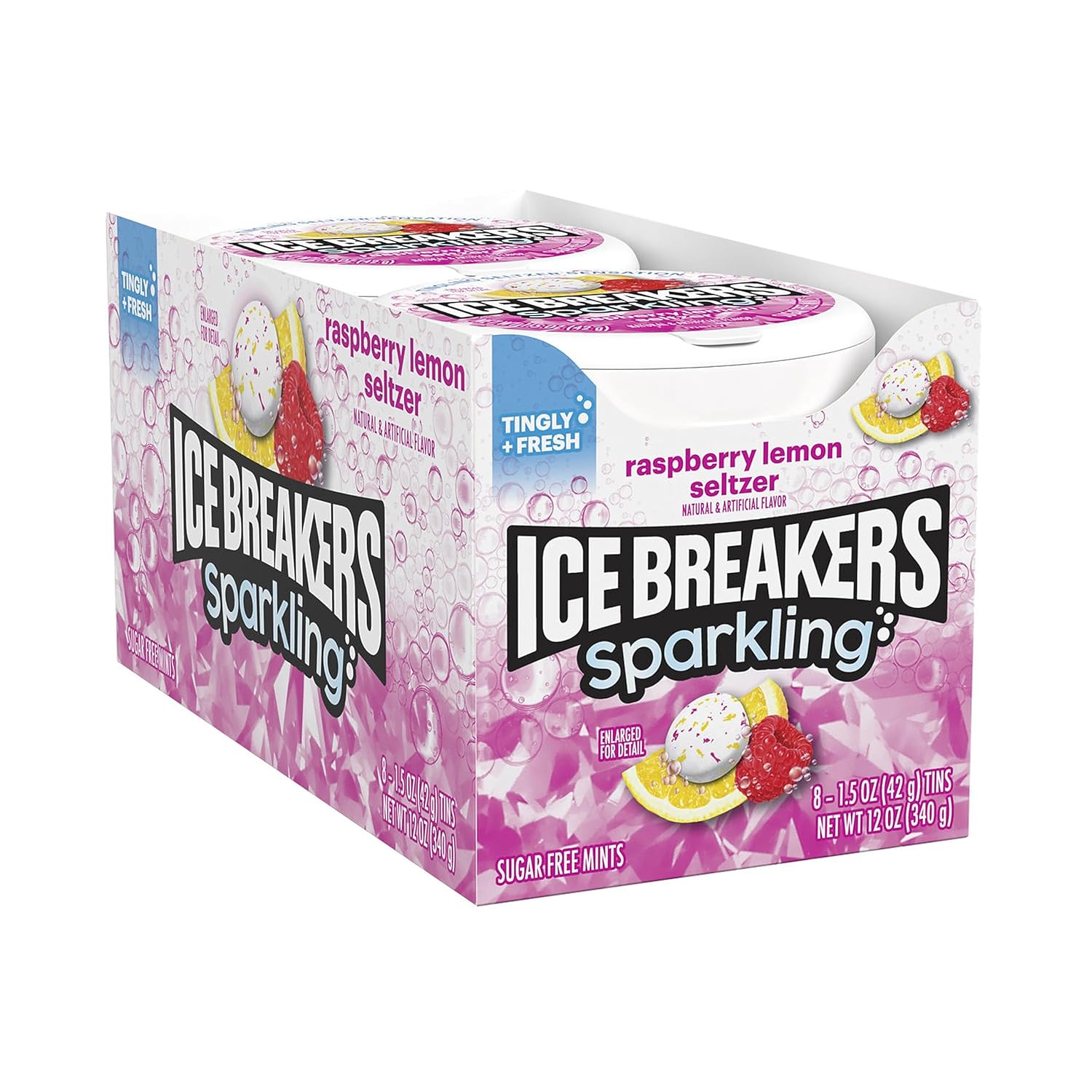 Ice Breakers Sparkling Raspberry Lemon Seltzer Breath Mints Tins, 1.5 Oz (8 Count)