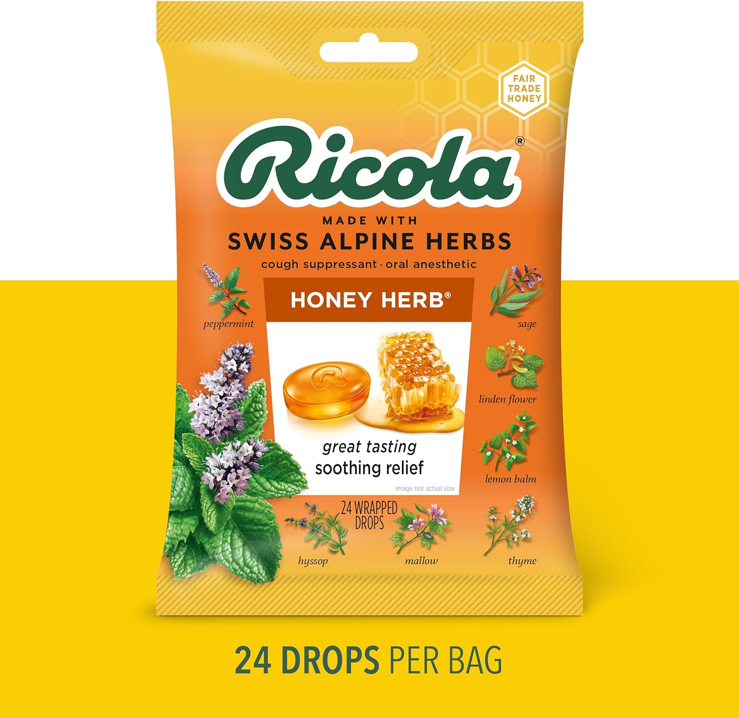 Ricola Natural Herb Cough Suppressant & Throat Drops, Honey Herb, 24 Drops, 1 count