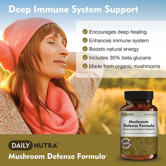 DailyNutra Mushroom Defense Formula - Immune Support Supplement | Organic Mushrooms, Hot Water Extracted - Reishi, Chaga, Maitake, Shiitake & Turkey Tail (60 Capsules)