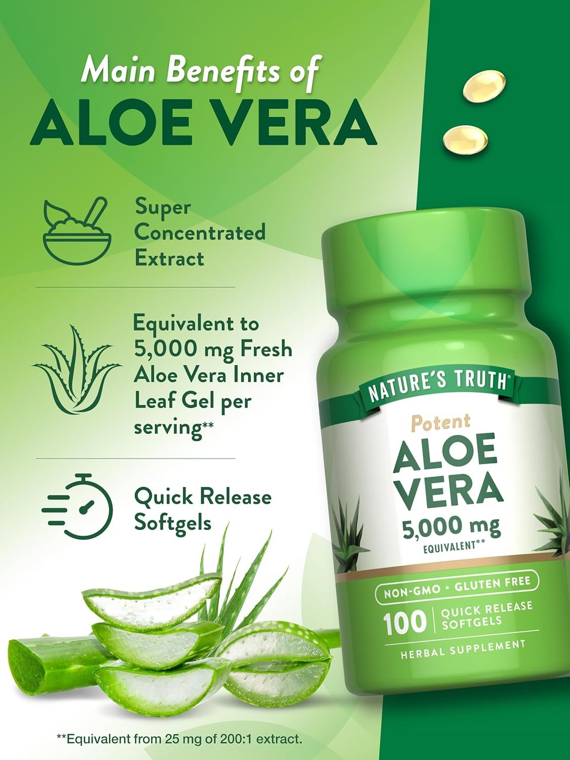 Nature's Truth Aloe Vera Softgels | 5000mg | 100 Count | Non-GMO and Gluten Free Supplement : Health & Household