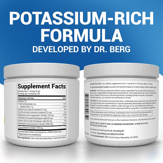 Dr. Berg Zero Sugar Hydration Keto Electrolyte Powder - Enhanced W/ 1000 Mg Of Potassium & Real Pink Himalayan Salt (Not Table Salt) - Lemonade Flavor Hydration Drink Mix Supplement - 50 Servings