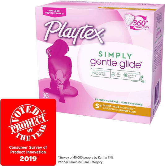Playtex Simply Gentle Glide Tampons, Super Plus Absorbency, Fragrance-Free - 36ct