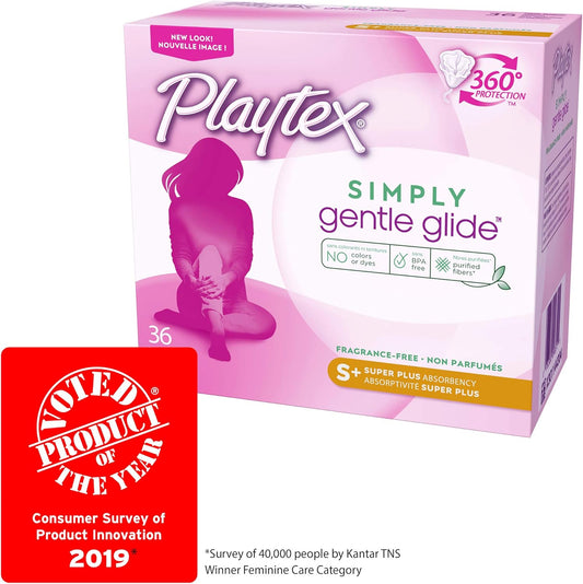 Playtex Simply Gentle Glide Tampons, Super Plus Absorbency, Fragrance-Free - 36Ct