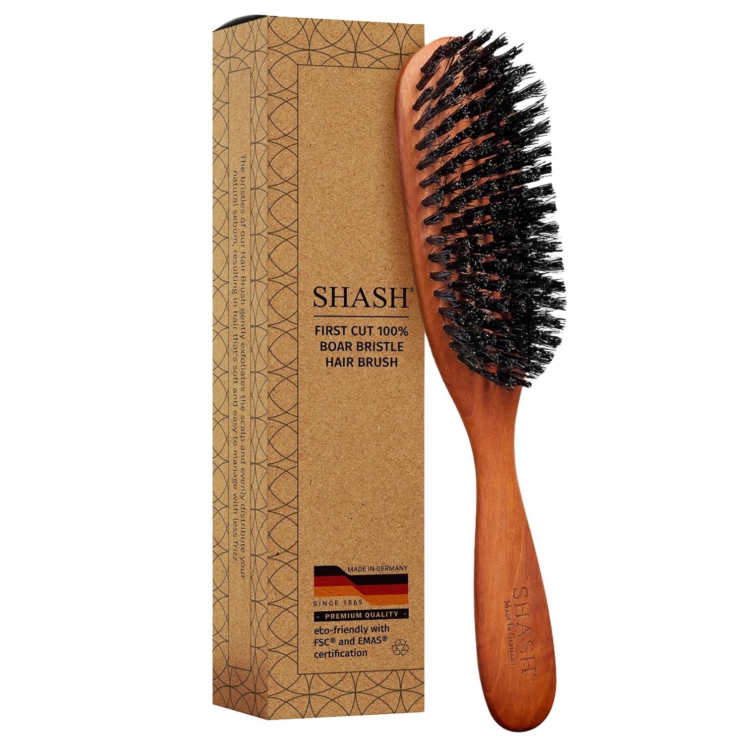 Classic German First Cut 100% Boar Bristle Hair Brush Since 1869 - Conditions Hair, Improves Texture, Exfoliates Scalp