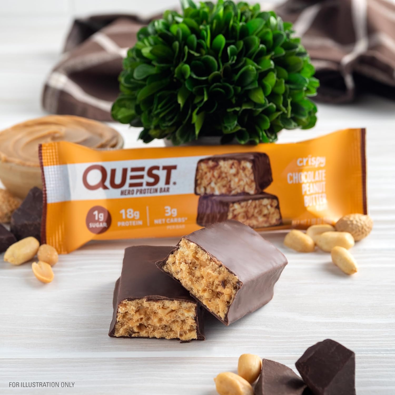 Quest Nutrition Crispy Chocolate Peanut Butter Hero Protein Bar, 18g Protein, 1g Sugar, 3g Net Carb, Gluten Free Protein Snack, Keto Friendly, 12 Count : Health & Household