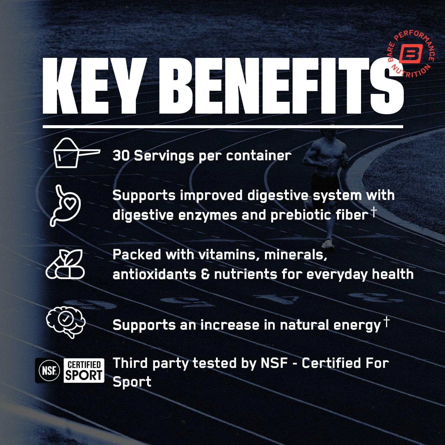 Bare Performance Nutrition, Bpn Strong Reds Superfood Powder, Digestive Enzymes, Antioxidants, Improved Natural Energy, 30 Servings, Acai : Health & Household