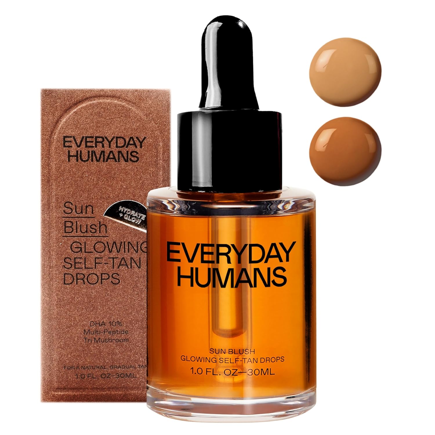 Everyday Humans Glowing Self Tanning Drops with Peptides 1.0 fl.oz | Face Bronzing Glow Drops for a Gradual Tan, Light to Medium
