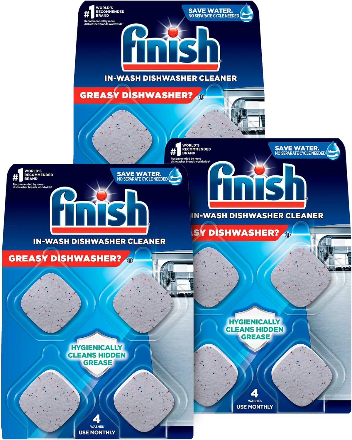 Finish Dishwasher Cleaner Tablets, 12 Count, Hygienically Cleans Hidden Grease, Use In Normal Cycle, Lemon Scented, 12 Month Supply