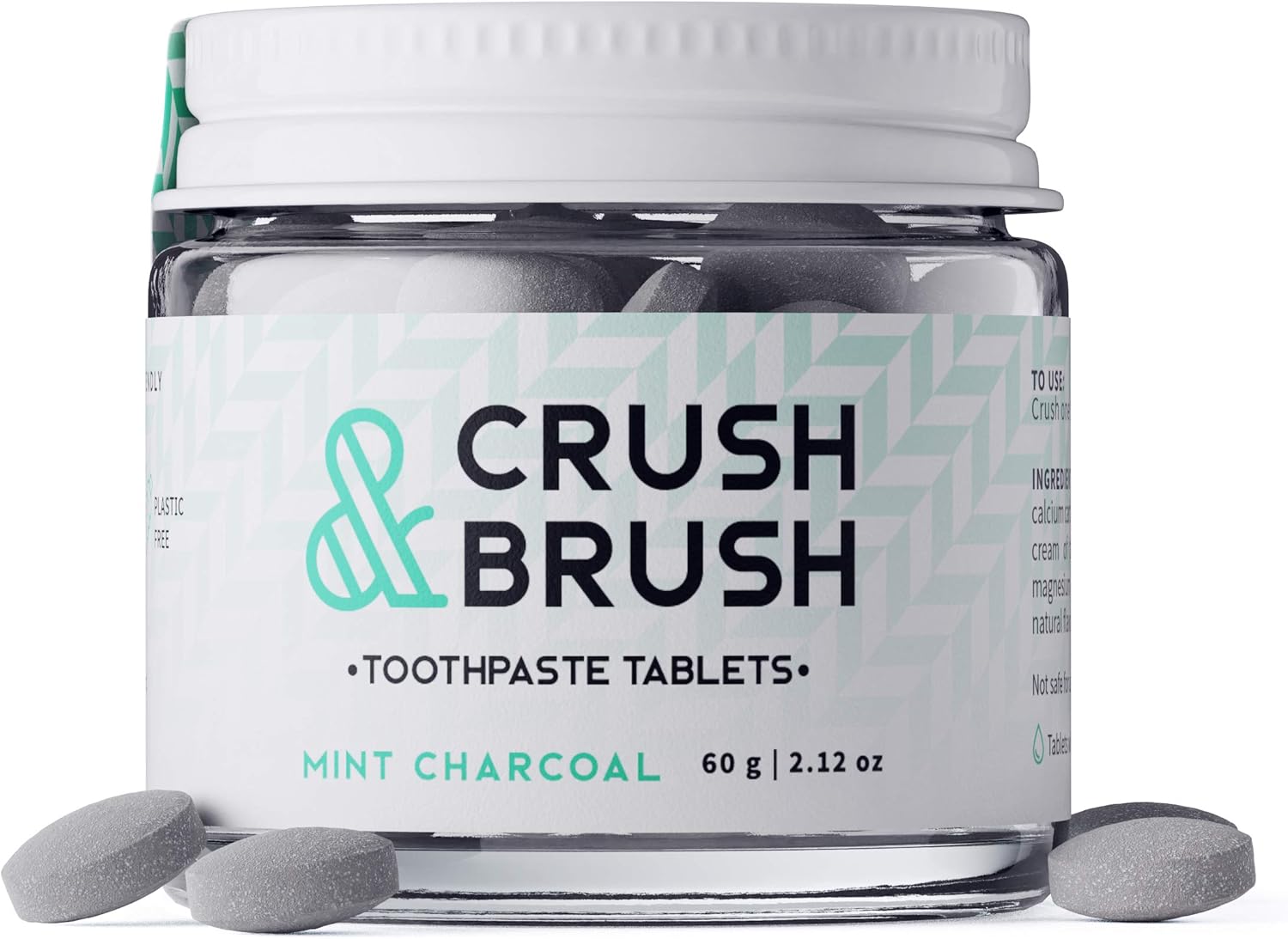 Crush & Brush Toothpaste Tablets, 80 Chewable Tablets In A Glass Jar, 60G - Grape Flavor, Fluoride-Free, Vegan-Friendly, Organic - Fluoride-Free Toothpaste - Ideal For Kids & Travel
