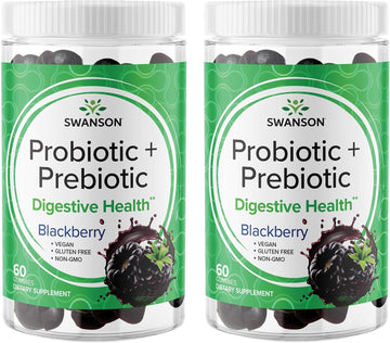 Swanson Probiotic + Prebiotic Gummies - Digestive Support Supplement Promoting Digestive Function & Bowel Regularity - Helps to Support Immune Health - (BlackBerry, 60 Gummies) (2 Pack)