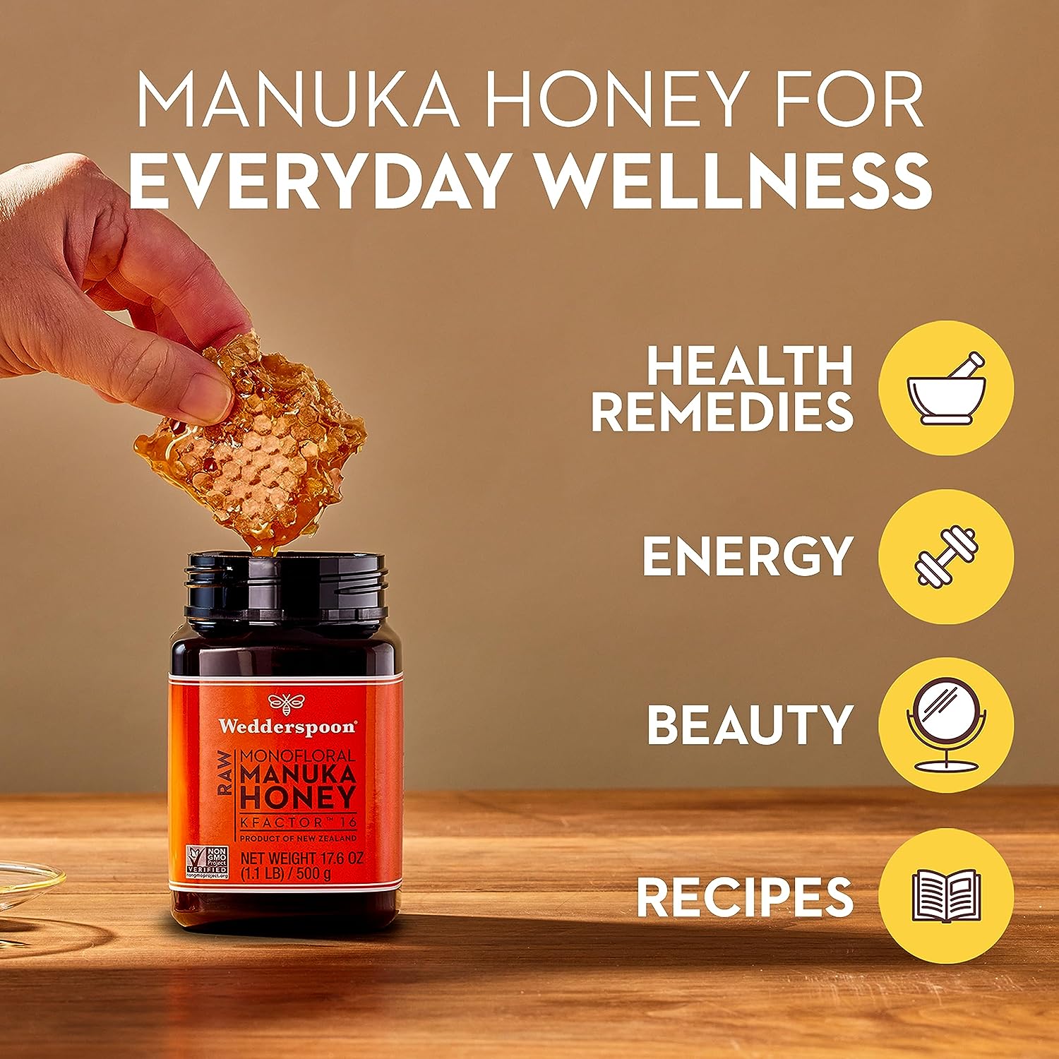 Wedderspoon Raw Premium Manuka Honey KFactor 16, 8.8 Oz, Unpasteurized, Genuine New Zealand Honey, Multi-Functional, Non-GMO Superfood : Grocery & Gourmet Food