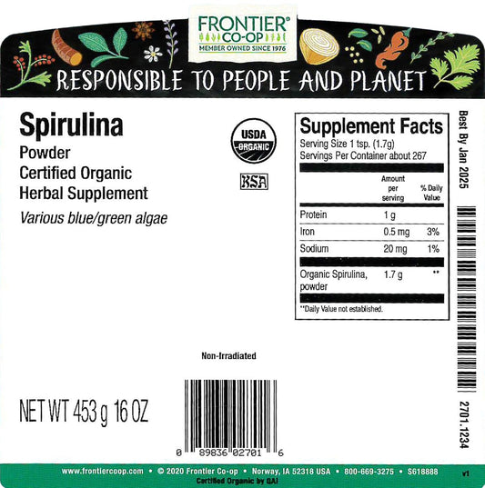 Frontier Spirulina Powder Organic, 1 Pound