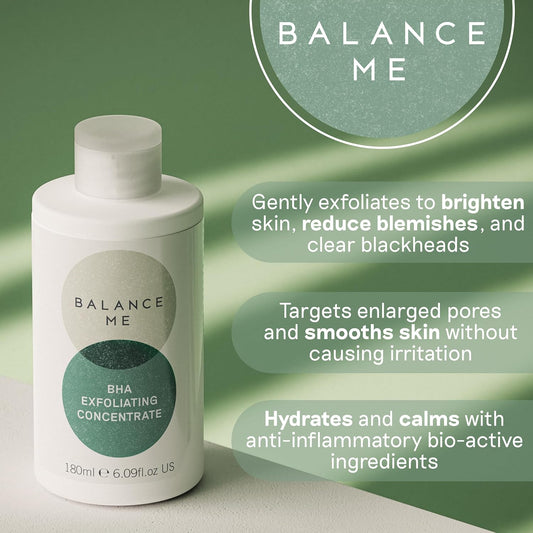 Balance Me Bha Exfoliating Concentrate With Salicylic Acid 180Ml, Hydrating Toner To Minimise Pore And Reduce Blackheads And Blemishes