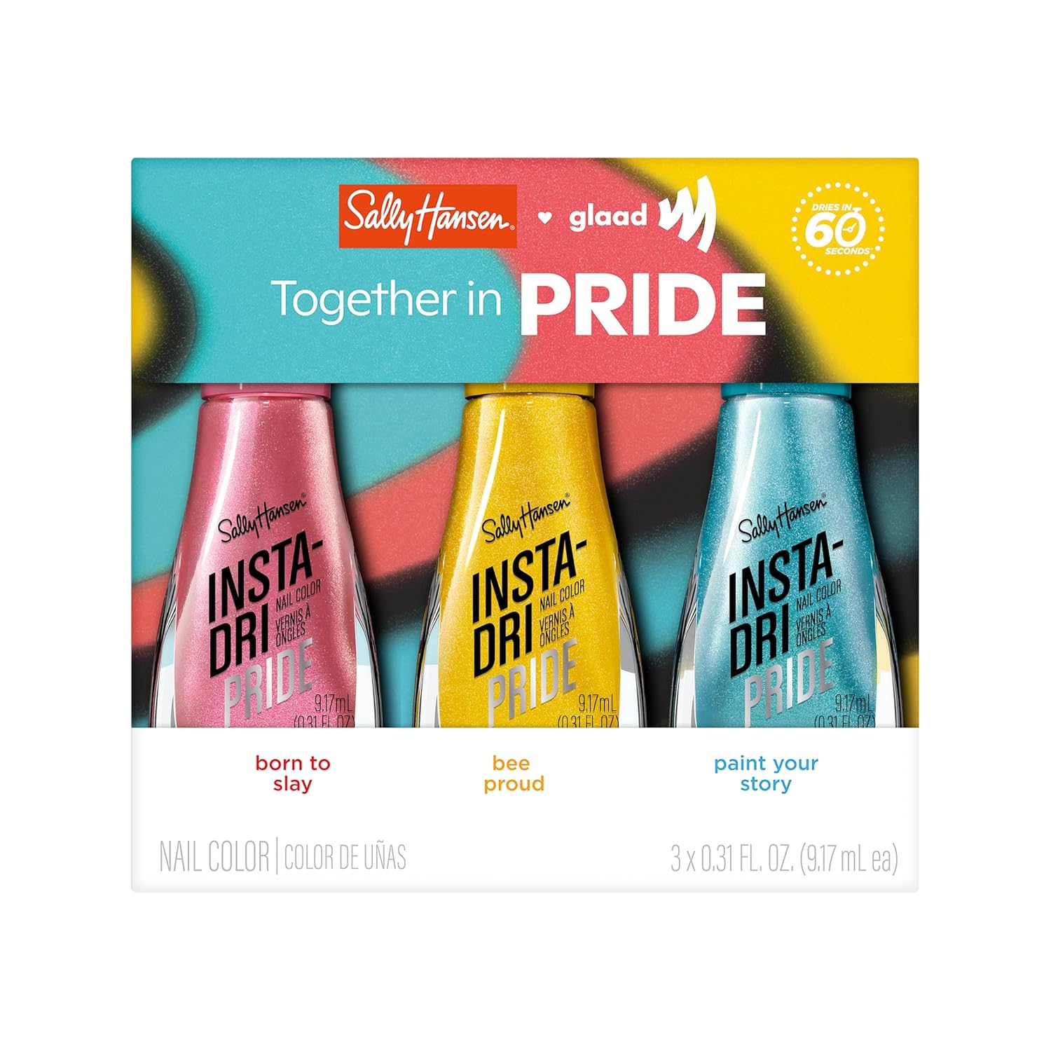 Sally Hansen Insta-Dri Pride 3 Pack - Pansexual Trio, 3 X 0.3Oz