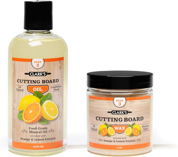 CLARK'S Cutting Board Oil And Wax Kit - All Natural Food Grade Mineral Oil - 2-Step Set To Restore And Preserve Your Boards Natural Beauty - Easy To Apply - 100% Natural Food Grade Ingredients