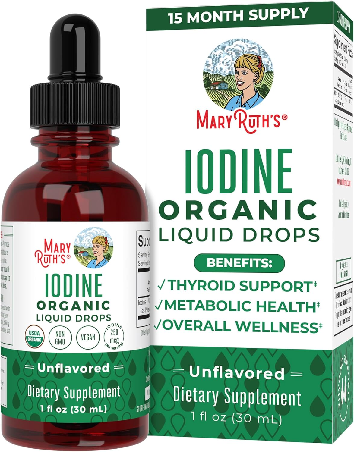 MaryRuth Organics Potassium Iodide | Iodine Supplement | 1 Year Supply | Iodine Drops | USDA Organic | Nascent Iodine | Vegan | Packaging May Vary | 1 Fl Oz